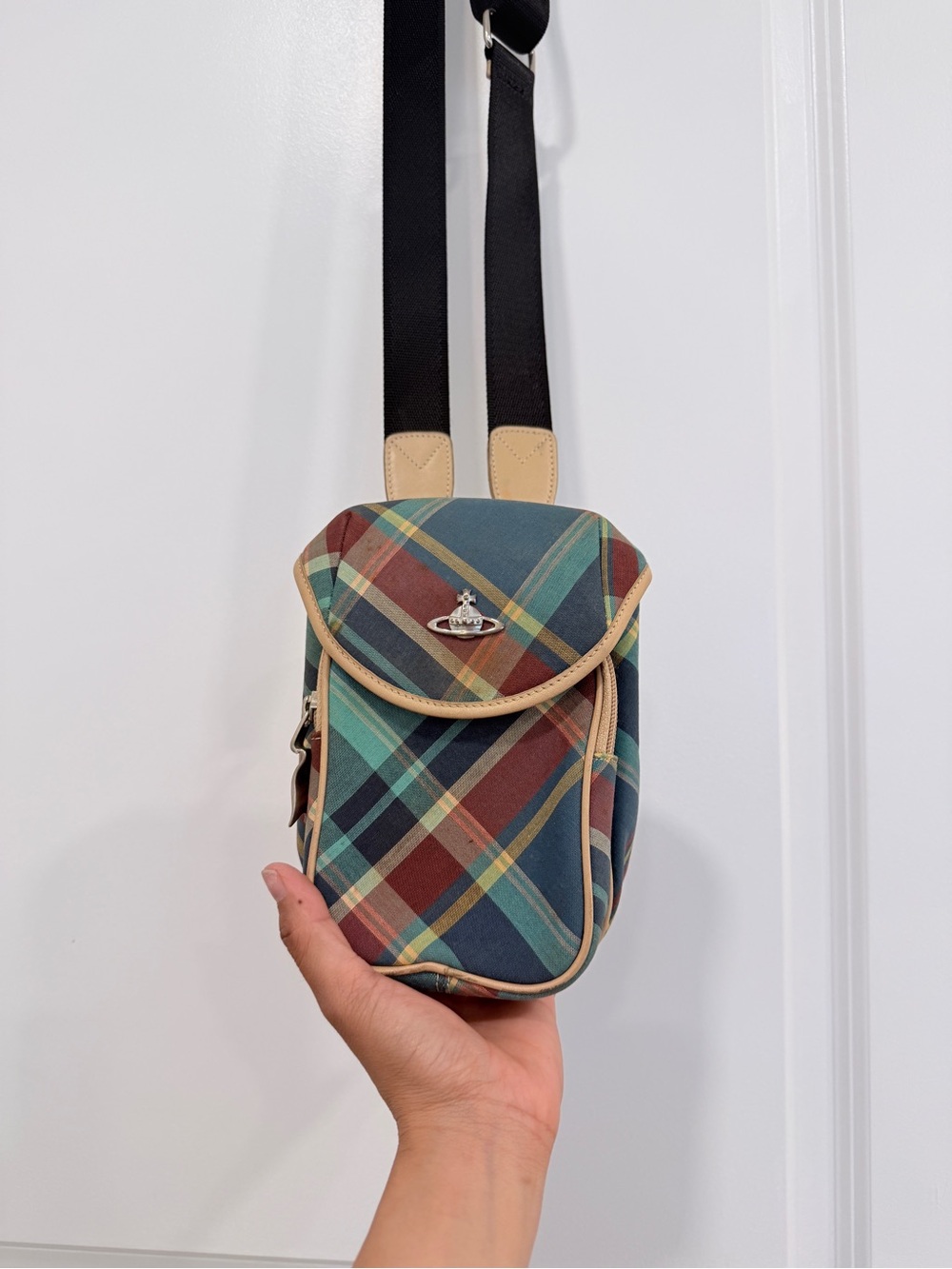 Vivienne Westwood London Tartan Plaid Orb Crossbody Bag Made In Italy
